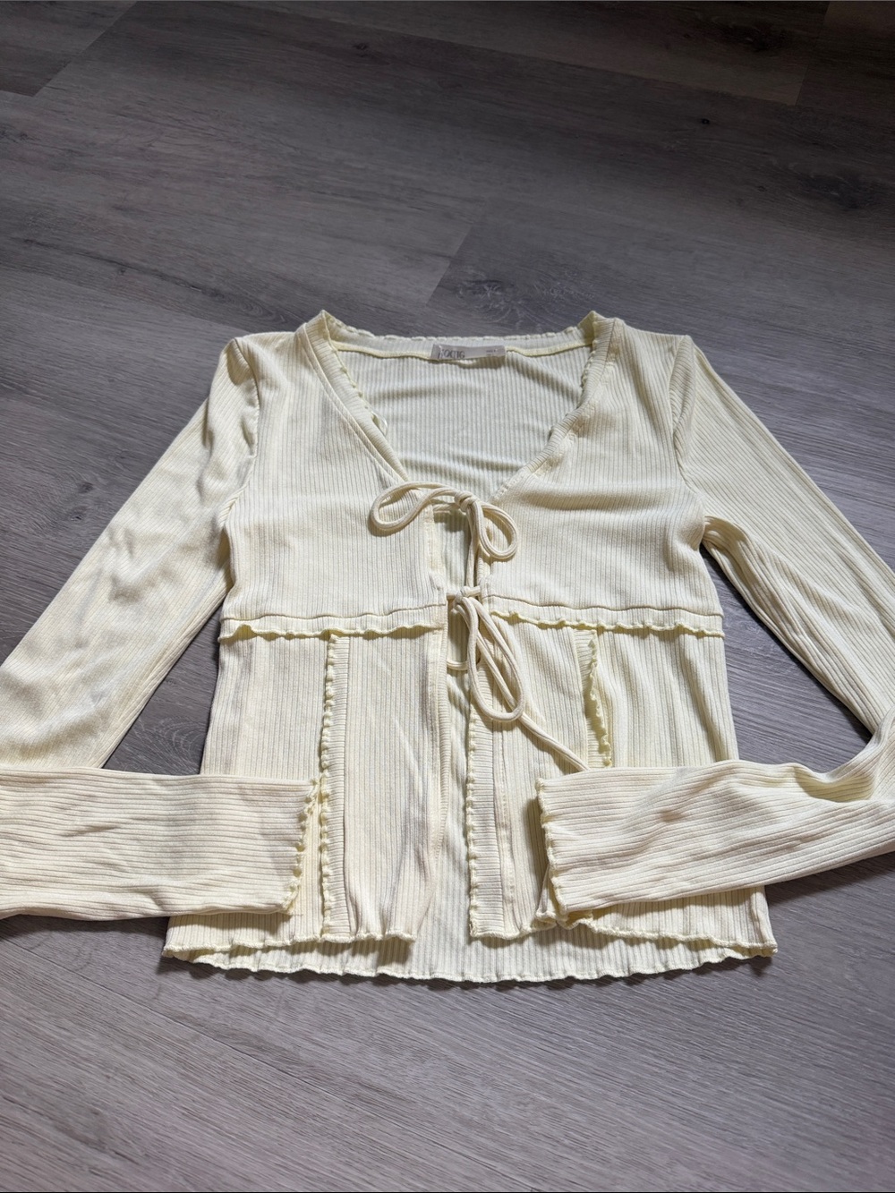 Light Yellow Ribbed Tie-Front Cardigan